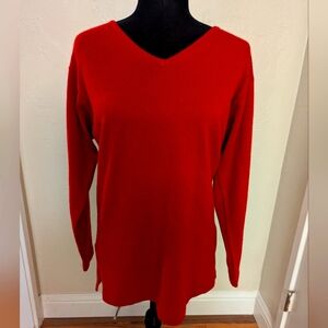 Red wool v-neck long sweater